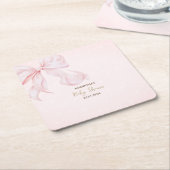 Watercolor Pink Bow Pink Dots Baby Shower スクエアペーパーコースター (アングル)