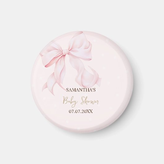Watercolor Pink Bow Pink Dots Baby Shower マグネット (正面)