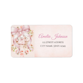Watercolor Pink Bow Return Address Labels ラベル