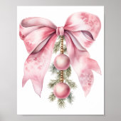 Watercolor Pink Bow with Baubles ポスター (正面)