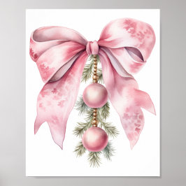 Watercolor Pink Bow with Baubles  ポスター