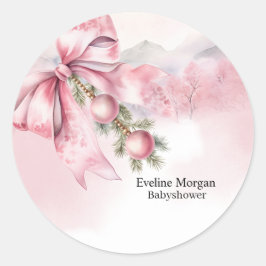 Watercolor Pink Bow with Baubles Baby Shower  ラウンドシール
