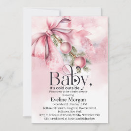 Watercolor Pink Bow with Baubles Baby Shower  招待状