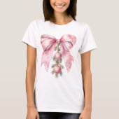 Watercolor Pink Bow with Baubles  Tシャツ (正面)