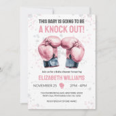 Watercolor Pink Boxing Baby Girl Shower Invitation 招待状 (正面)