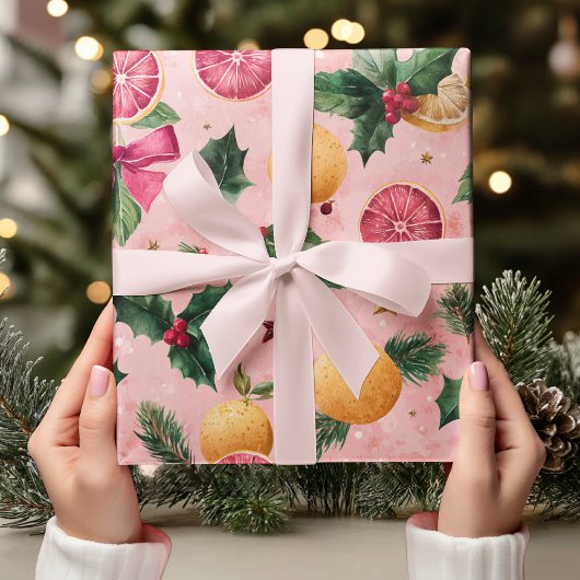 Watercolor Pink Citrus Christmas  ラッピングペーパー