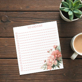Watercolor Pink Coral Peony To Do List Modern Boho ノートパッド