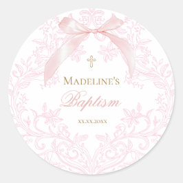  watercolor pink crest Baptism ラウンドシール