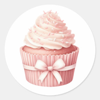 Watercolor Pink Cupcake Sticker – Cozy Winter ラウンドシール