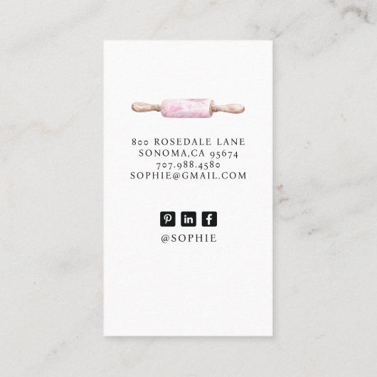 Watercolor Pink Desserts Pastry Chef 名刺 (裏面)