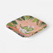 Watercolor Pink Dino Tropical Baby Shower ペーパープレート (傾斜あり)