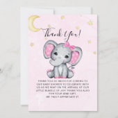 Watercolor Pink Elephant Baby shower girl サンキューカード (正面)