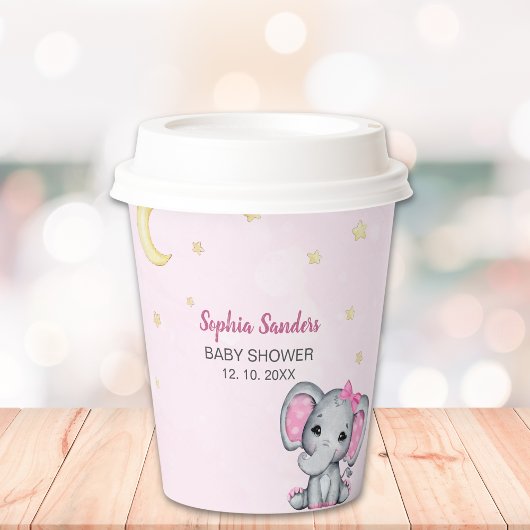 Watercolor Pink Elephant Baby shower girl 紙コップ