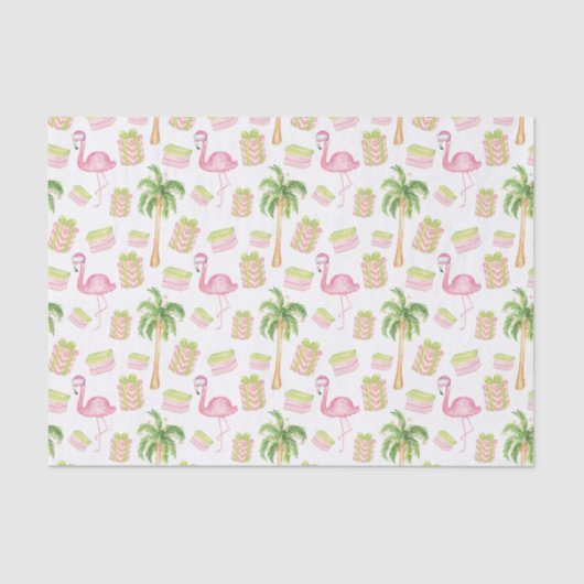 Watercolor Pink Flamingo Beach Christmas 薄葉紙 (正面)