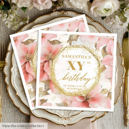 Watercolor Pink Floral 80 Birthday Napkins Custom スタンダードカクテルナプキン