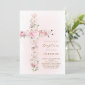 watercolor pink floral cross Baptism Invitation 招待状 (スタンド正面)