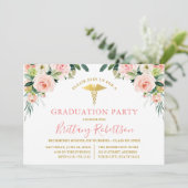 Watercolor Pink Floral Gold Medical Grad Party 招待状 (スタンド正面)