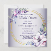 Watercolor Pink Floral Golden Purple Bridal Shower 招待状 (正面)