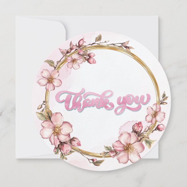 Watercolor Pink Floral Thank You  (正面)