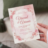 Watercolor Pink Floral Wedding Invitation 招待状