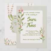 Watercolor Pink Floral Wedding Invitation 招待状 (正面/裏面)