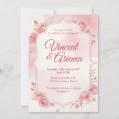 Watercolor Pink Floral Wedding Invitation 招待状 (正面)