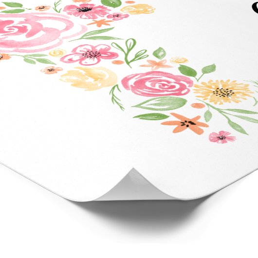 Watercolor Pink Flower Cross First Communion ポスター (角)