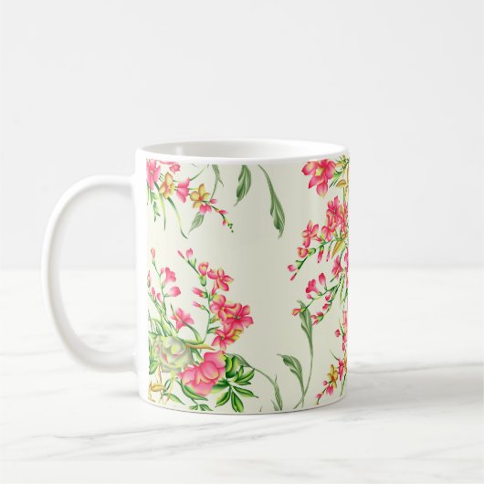 watercolor pink flower patternabstract, art, backg コーヒーマグカップ (左)