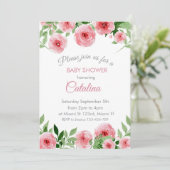 Watercolor Pink Flowers Baby Shower Invitation 招待状 (スタンド正面)