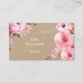 Watercolor Pink Flowers Kraft 名刺 (正面)