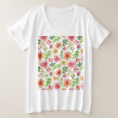 Watercolor Pink Flowers Pattern-69677 プラスサイズTシャツ (デザイン正面)