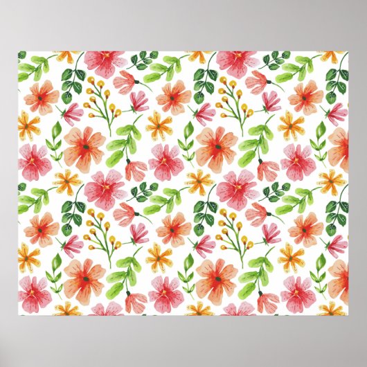 Watercolor Pink Flowers Pattern-69677 ポスター (正面)