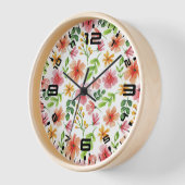 Watercolor Pink Flowers Pattern-69677 壁時計 (傾斜)