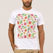 Watercolor Pink Flowers Pattern-69677 Tシャツ (正面)