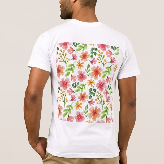 Watercolor Pink Flowers Pattern-69677 Tシャツ (裏面)