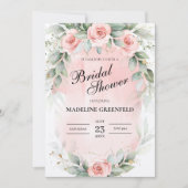 Watercolor Pink Flowers Wedding Bridal Shower 招待状 (正面)