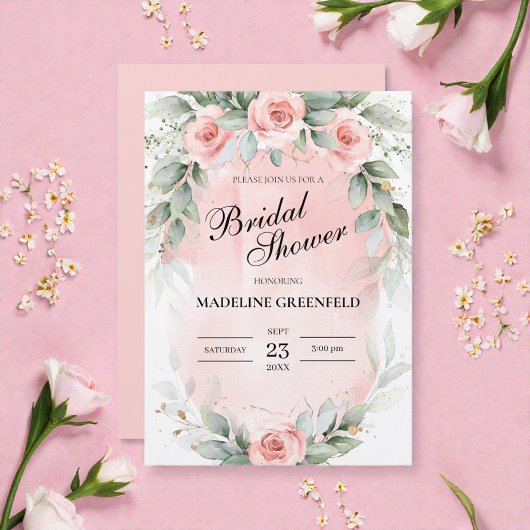 Watercolor Pink Flowers Wedding Bridal Shower 招待状