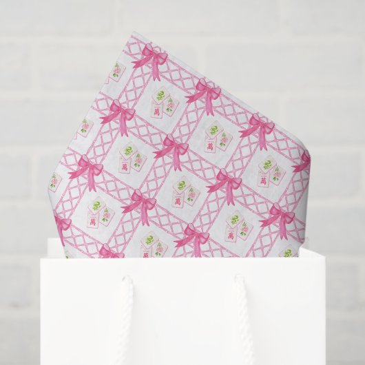 Watercolor Pink & Green Bow Mahjong 薄葉紙 (ギフトバッグ)
