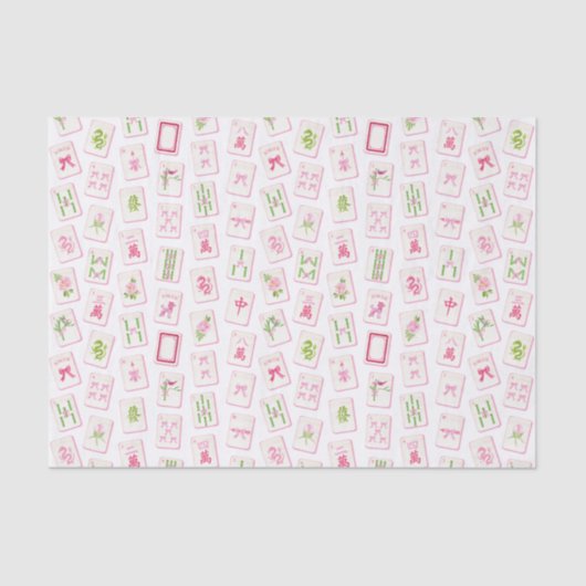 Watercolor Pink & Green Bow Mahjong 薄葉紙 (正面)