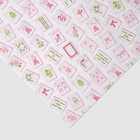 Watercolor Pink & Green Bow Mahjong 薄葉紙 (詳細)