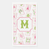 Watercolor Pink & Green Bow Mahjong Tiles Monogram (正面)