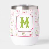 Watercolor Pink & Green Bow Mahjong Tiles Monogram (正面)