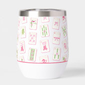 Watercolor Pink & Green Bow Mahjong Tiles Monogram (背面)