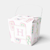 Watercolor Pink & Green Mahjong Tiles Monogram フェイバーボックス (正面サイド)
