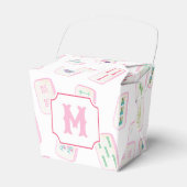 Watercolor Pink & Green Mahjong Tiles Monogram フェイバーボックス (正面サイド)