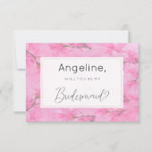 Watercolor pink green orchid flowers Bridesmaid 招待状 (正面)