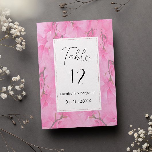 Watercolor pink green orchid flowers Table Numbers 招待状