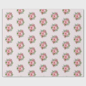 Watercolor Pink & Green Poinsettia Bouquet Pattern ラッピングペーパー (フラット)