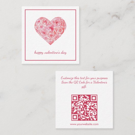 Watercolor Pink Heart Valentines Day Sale QR Code スクエア名刺 (正面/裏面)