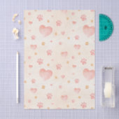 Watercolor Pink Hearts & Paw Prints Pattern 薄葉紙 (クラフト)